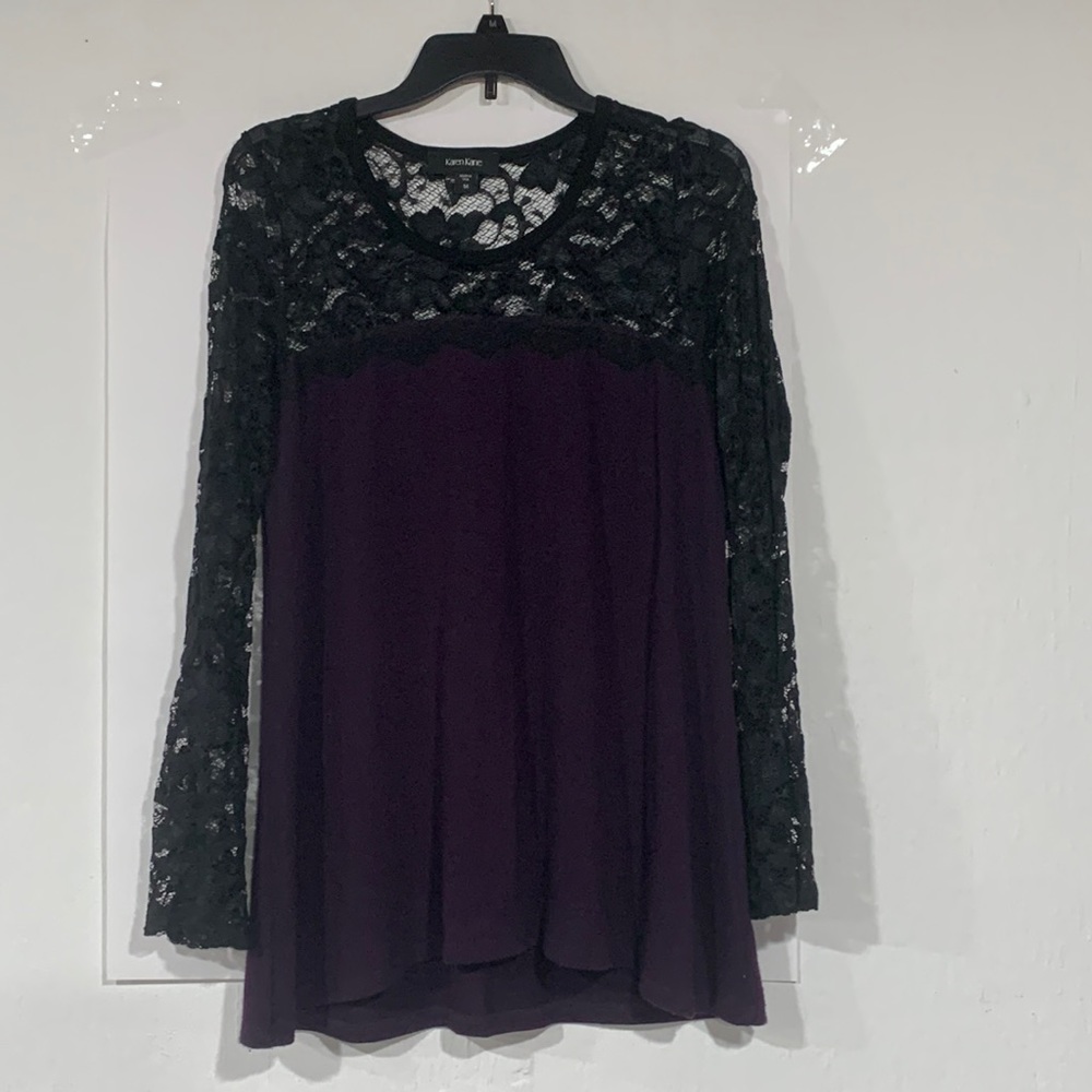 Karen Kane Plum Sweater Top With Lace Shoulders (Medium)